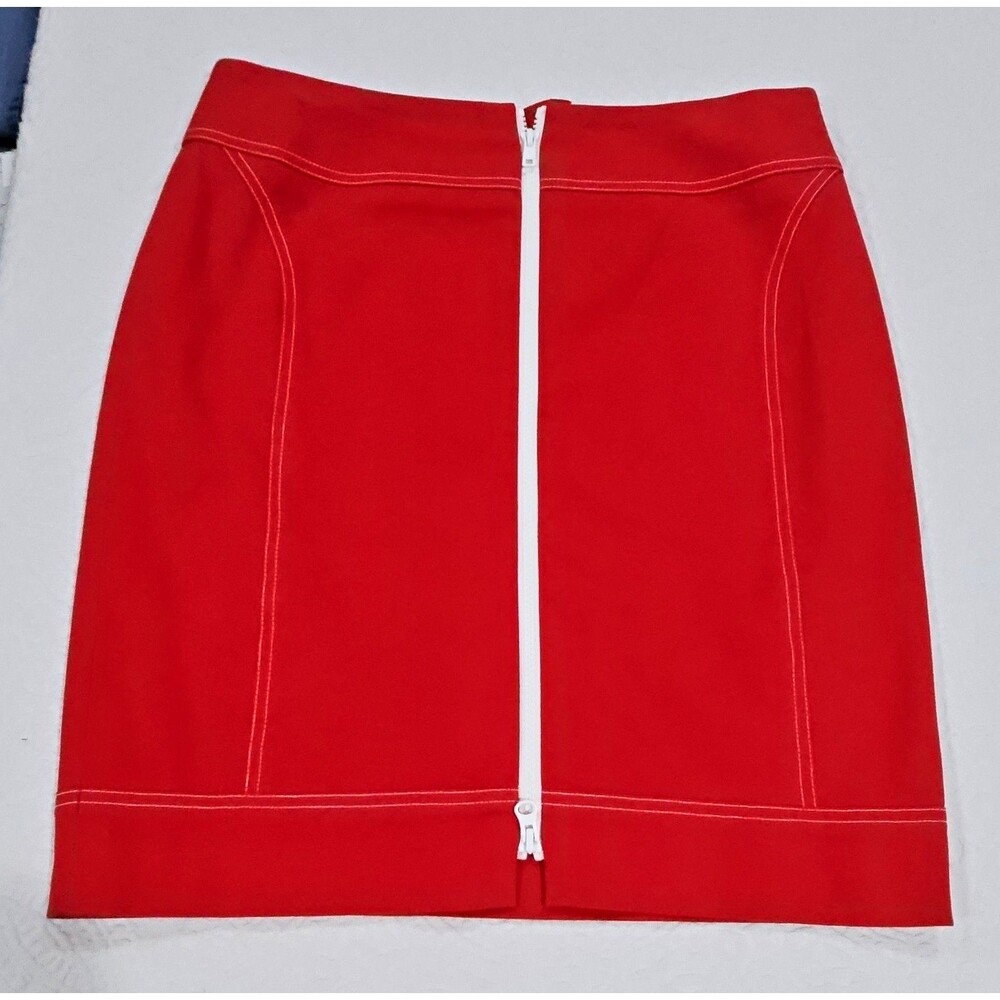 Helios & Luna Red Mini Skirt Size 8 White Zip Front Contrast Stitch Y2K